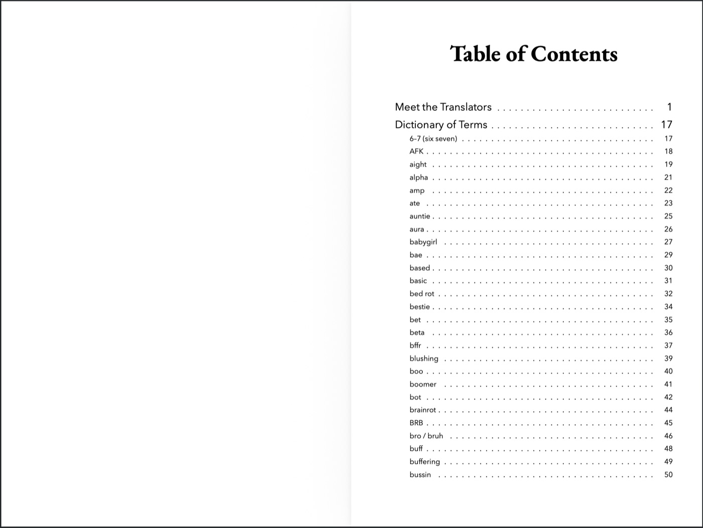 Table of contents